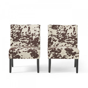 Lot De 2 Fauteuils D’appoint Oliver En Tissu aspect lin Avec Pieds En Bois D’hévéa - Marron Et Blanc