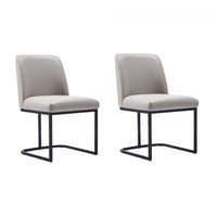  Chaise de salle a manger moderne Serena en metal et cuir vegetalien gris clair - Lot de 2