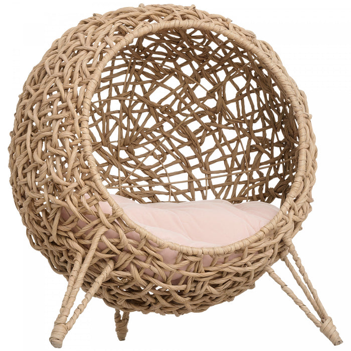 Niche En Rotin Avec Coussin Pour Chat, Bois Naturel