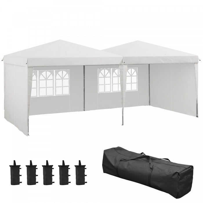 Outsunny Tente De 10' X 19' Avec Parois Laterales, Abri Solaire Instantane, Tentes Pour Fetes, Hauteur Reglable, Avec Sac De Transport Et 5 Sacs De Sable Pour L'exterieur, Le Jardin, La Terrasse