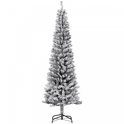 Homcom Snow Flocked Pencil Christmas Tree Slim Artificial Christmas Tree|Homcom Arbre De Noel Artificiel Fin Floque De Neige Artificielle 6pi