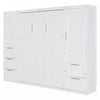 Lit Mural Escamotable Angela En Bois Composite Avec Tiroirs Et Etageres, Taille Queen, Blanc