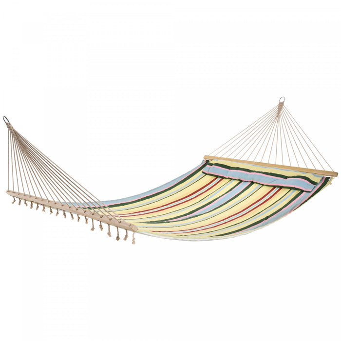 Outsunny 83\" De Large Hamac A Rayures Pour 2 Personnes Chaise Longue De Camping Avec Oreiller, Rayure Rouge