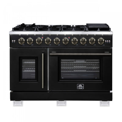 Forno Capriasca 48" Black Gas Range 6.58 cu.ft -FFSGS6460-48BLK | Cuisiniere a gaz noire Capriasca 48 pouces, 6,58 pi³ – FFSGS6460-48BLK