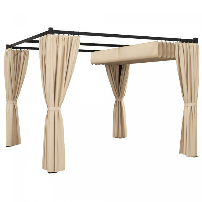 Outsunny Pergola De Patio 10' X 10' Avec Auvent Retractable, Beige