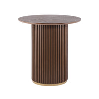  Table a manger ronde moderne Voss avec plateau en frene et base metallique, brun