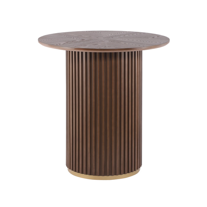 Table a manger ronde moderne Voss avec plateau en frene et base metallique, brun