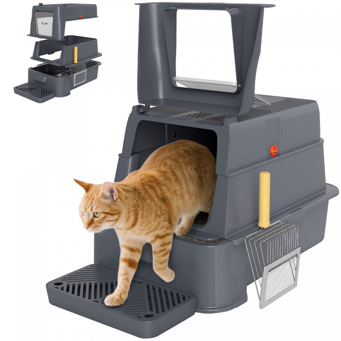 80L Stainless Steel Cat Litter Box with 180° Flip Cover