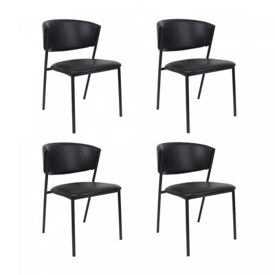 Drift Contemporary Modern Vegan Leather Metal Side Chair in Black - Set of 4 | Chaise laterale contemporaine moderne Drift en cuir vegetalien et metal noir - Lot de 4