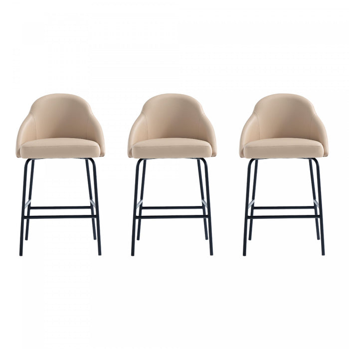 Tabouret de comptoir moderne en metal et tissu Gracie, couleur beige et noir - Lot de 3