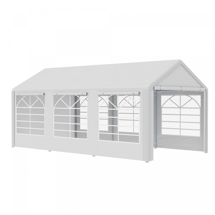 Outsunny 20 'x 10' Tente De Voiture Robuste Pour Abri De Voiture En Plein Air Tente De Fete Avec Paroi Laterale Resistante A L'eau Porte A Glissiere Fenetres Blanc