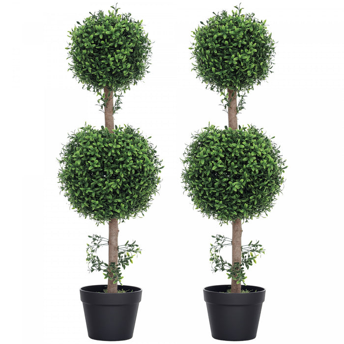 HOMCOM Lot de 2 Arbres en Buis Artificiels en Forme de Boule avec Pot