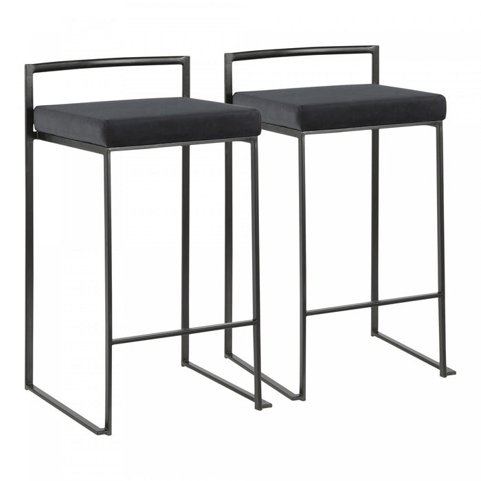 Tabouret superposable contemporain Fuji de hauteur comptoir en velours noir - ensemble de 2