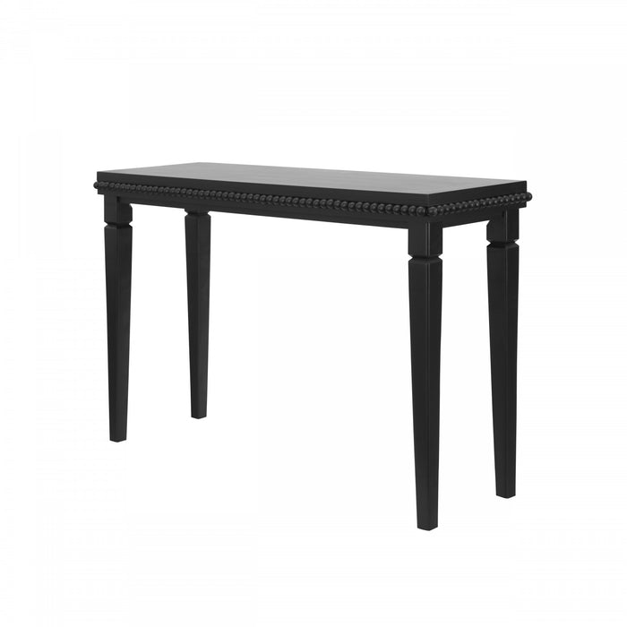 Console rustique en bois Martha 120 cm avec bordure perlee decorative - noire