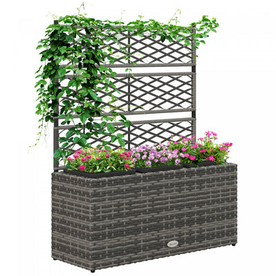 Outsunny Wicker Raised Garden Bed with Trellis, 42" Outdoor Planter, Grey