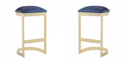 Aura Modern Metal Upholstered Barstool in Blue - Set of 2 Bar Stool | Tabouret de bar moderne en metal et tissu Aura bleu - Lot de 2