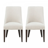 Chaise de salle a manger moderne en bois et chenille Beever, creme - Lot de 2