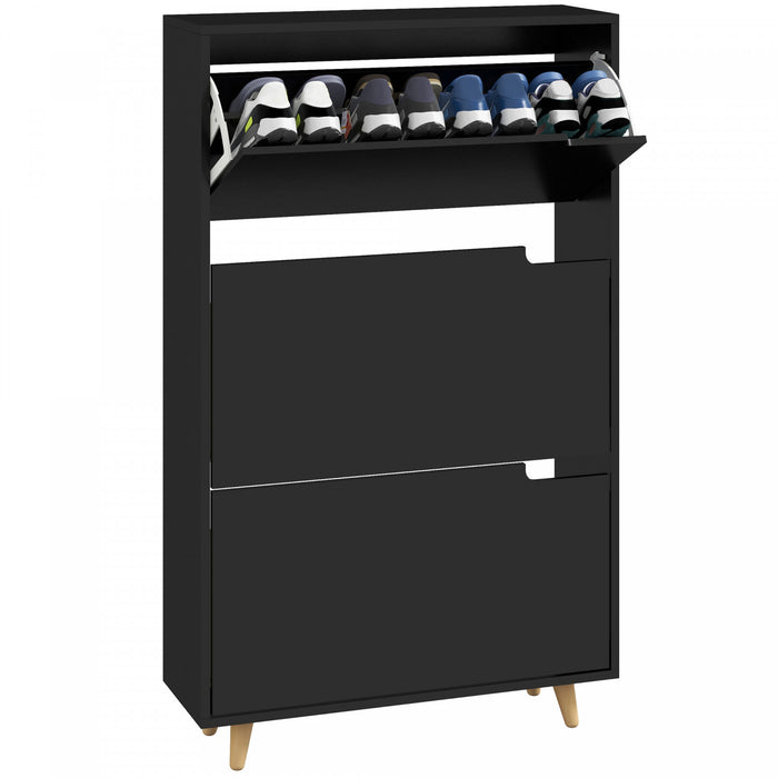 HOMCOM Armoire a chaussures avec 3 portes rabattables, noir