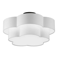 Grand plafonnier affleuré Phlox de Dainolite avec abat-jour blanc, fini noir mat et 3 ampoules