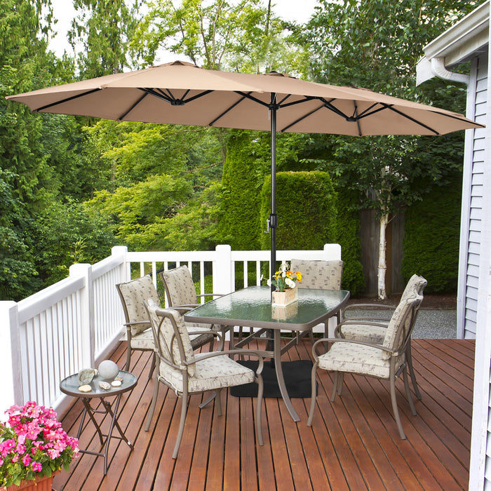 Costway Parasol double face de 15 pieds pour patio, parasol de marche exterieur, beige