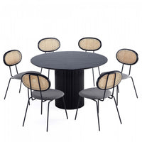  Ensemble de salle a manger moderne industriel chic Hathaway et Jardin 7 pieces en noir et gris