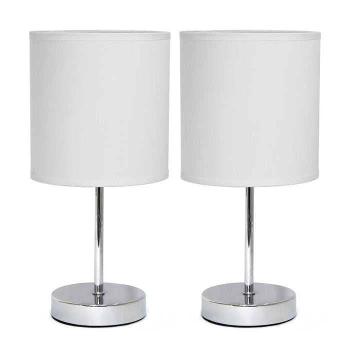 Ensemble de 2 mini lampes de table de base de Simple Designs chromées - blanc