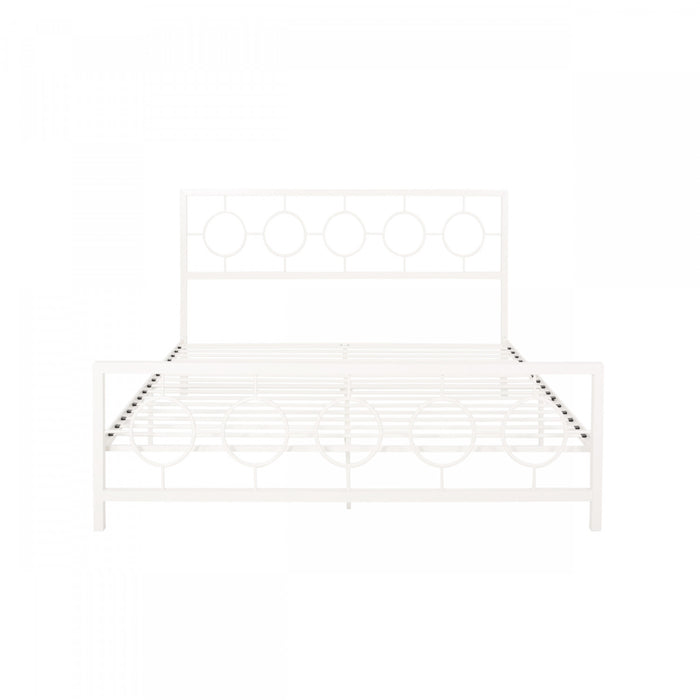 Robert Cadre De Lit En Metal Avec Tete Et Pied De Lit Au Design Circulaire, Taille King, Blanc