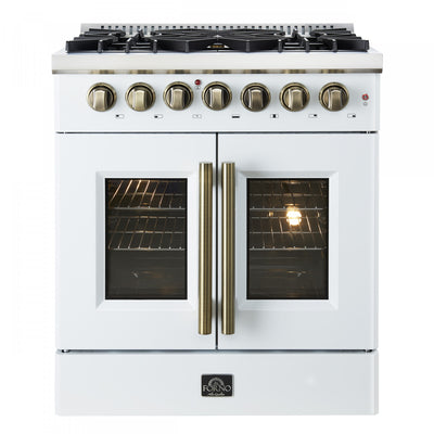 Forno Galiano 30" French Door Dual Fuel Range, White, 4.32 cu. ft. - FFSGS6356-30WHT | Cuisiniere a double combustible Galiano de 30 po, blanche, 4.32 pi³ - FFSGS6356-30BLK