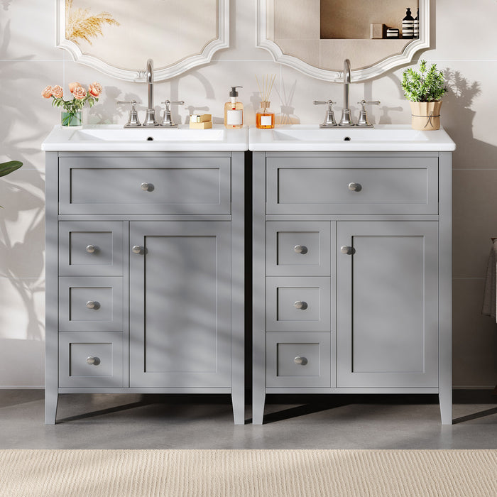 Aura Ensemble Meuble-Lavabo Double 48 po avec Tiroirs et Armoire, Gris