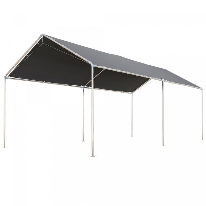 Outsunny Auvent De Voiture Galvanise 10'x20' Avec Kit D'ancrage, Gris