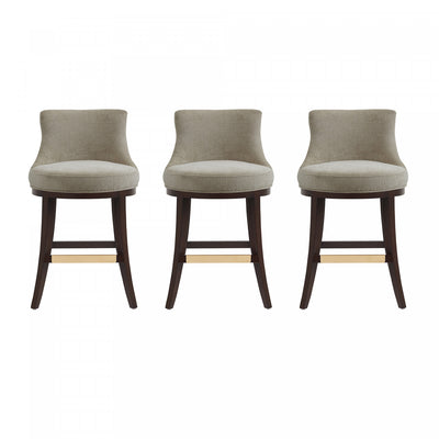 Lucia Modern Chenille Wood Counter Stool in Taupe - Set of 3 | Tabouret de comptoir moderne Lucia en bois et chenille taupe - Lot de 3