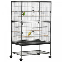 Pawhut Grande Cage A Oiseaux En Acier De 52'' Avec Support Roulant, Etagere De Rangement, Perchoir E