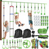 Qaba Parcours d'obstacles pour enfants, Slackline de 10 m avec 10 pieces, 2 barres de singe, 2 anneaux de gymnastique, echelle de corde, balancoire en nid, protecteur d'arbre, sacs, plateau suspendu, nœuds de corde