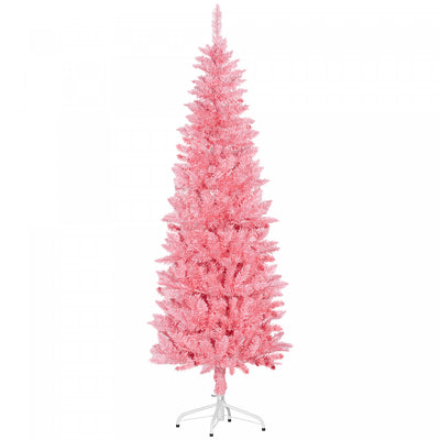 Homcom 6ft Tall Pencil Artificial Christmas Tree With Steel Base, Pink|Homcom Arbre De Noel Artificiel De 6pi De Haut Avec Base En Acier, Rose