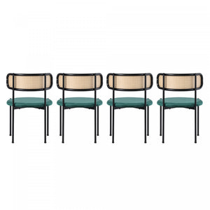 Chaises de salle a manger Mason en rotin avec pieds en metal et coussins en velours, lot de 4, vert