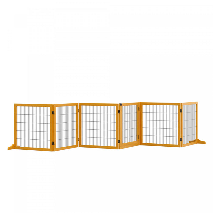 Pawhut Barriere De Securite En Bois Pour Animal Domestique, Barriere De Securite Pour Chien, Cloture Pliable Autoportante, Avec 6 Panneaux, 2 Pieds De Support, Pour Escaliers, Porte, Jaune