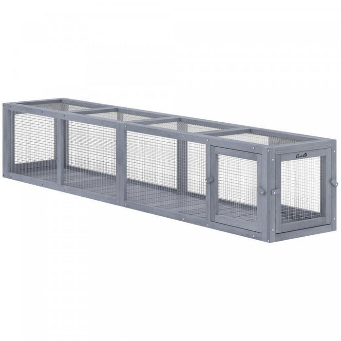 PawHut Tunnel pour chat 79\" de long, abri pour chat en forme de L avec design extensible, enclos pour interieur/exterieur et porte amovible, gris fonce