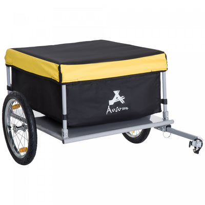 Aosom Bicycle Trailer Bike Cargo Trailer Garden Utility Cart Tool Carrier With Removable Cover, Yell|Remorque Pour Bicyclette, Remorque De Chargement Pour Bicyclette, Chariot De Jardin Utilitaire, Port