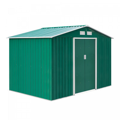 Outsunny 9' X 6' Garden Storage Shed With Floor Foundation, Metal Tool Storage House With Double Doo|Outsunny Abri De Jardin 9.1'x 6.4' X 6.3' Avec Plancher En Acier Vert