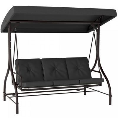 Outsunny 3 Seater Patio Swing Chair with Canopy Convertible Porch Swing Bed