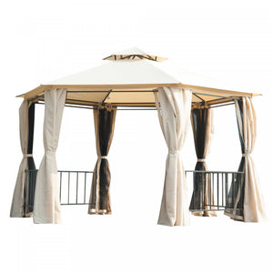 Outsunny 13 Pieds Gazebo Hexagone Exterieur Auvent Portable Jardin Avec Rideaux Beige