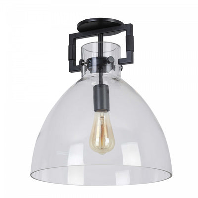 Dainolite Liberty 1 Light Semi-flush Mount Incandescent Matte Black Clear Glass Lamp|Plafonnier semi-affleuré Liberty de Dainolite en verre transparent, avec fini noir mat et 1 ampoule incandescente
