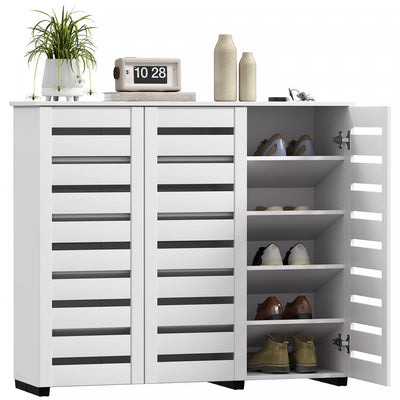 HOMCOM Narrow Shoe Cabinet for Entryway with 3 Slatted Doors, White