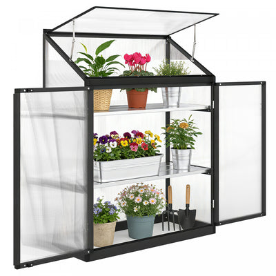 Outsunny Polycarbonate Greenhouse with Roof Vent and Doors, Black