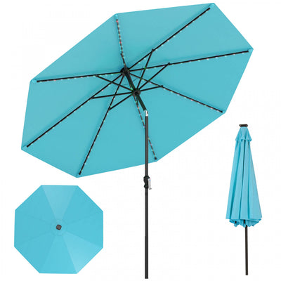 Costway 10 FT Solar Patio Umbrella with 96 LED Lights 35° Adjustable Tilt Vented Top Turquoise