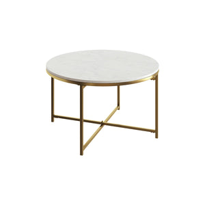 Gilded Table Basse Ronde avec Plateau en Marbre Blanc