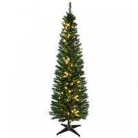 Homcom Arbre De Noel Artificiel Crayon Pre-illumine De 6 Pieds Avec 390 Embouts Et 200 Lumieres Led Blanc Chaud