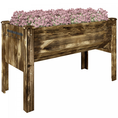 Outsunny Raised Garden Bed with Hooks, 660lb Capacity, Carbonized