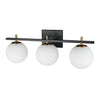 Lumière de coiffeuse Vivaldi de Dainolite avec fini noir mat et laiton vieilli, et 3 ampoules