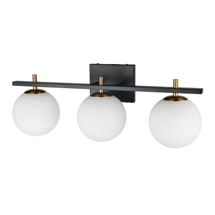 Lumière de coiffeuse Vivaldi de Dainolite avec fini noir mat et laiton vieilli, et 3 ampoules